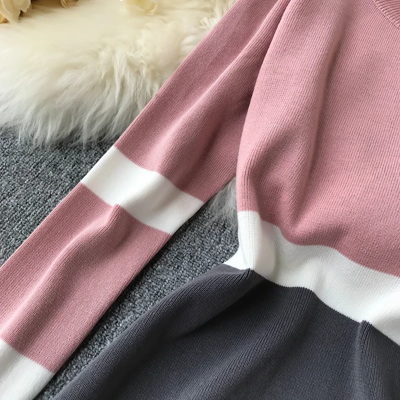 ALPHALMODA осенне-зимнее женское трикотажное платье хит цвета новое ретро с высокой талией цветное с длинным рукавом тонкое трикотажное цельное платье