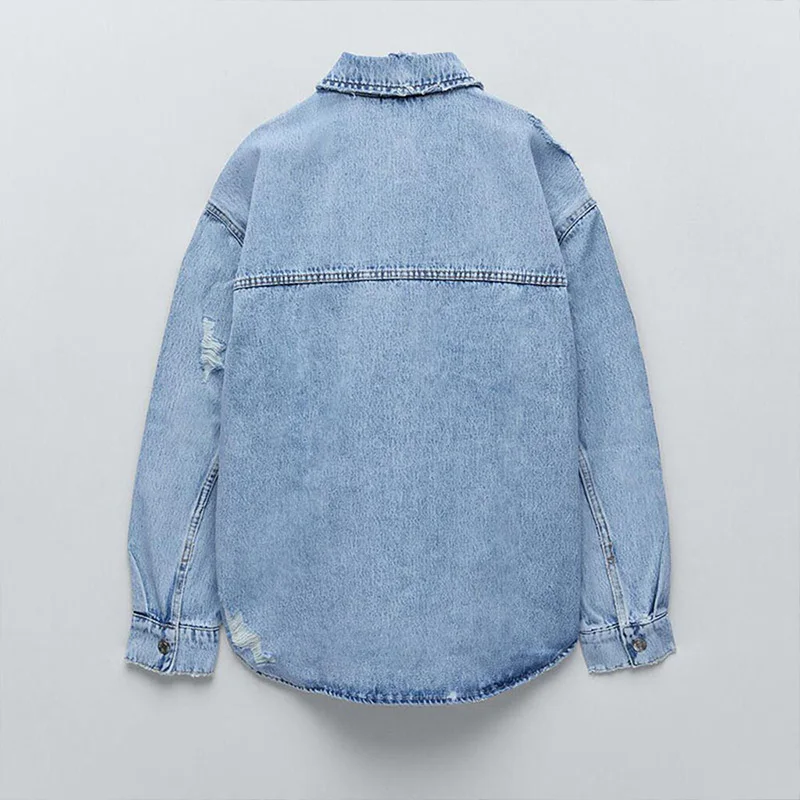 Женская джинсовая рубашка с вырезами Повседневная Свободная куртка из денима