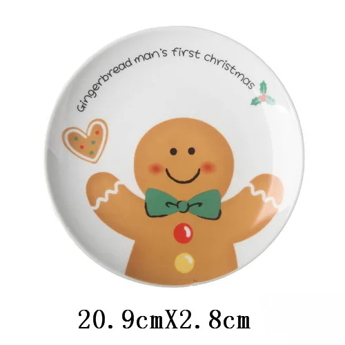 8 inch Christmas Santa Claus round ceramic dish tableware sashimi plate sushi snack cake steak salad storage decorative plate