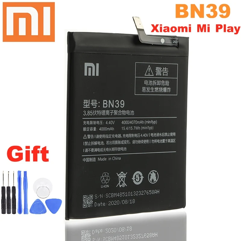 Xiao mi 100% Оригинальная батарея BN39 3000 мАч для Xiaomi Mi Play высококачественные сменные