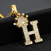 new luxury copper zircon a z crown alphabet pendant chain necklace punk hip hop style fashion woman man initial name jewelry