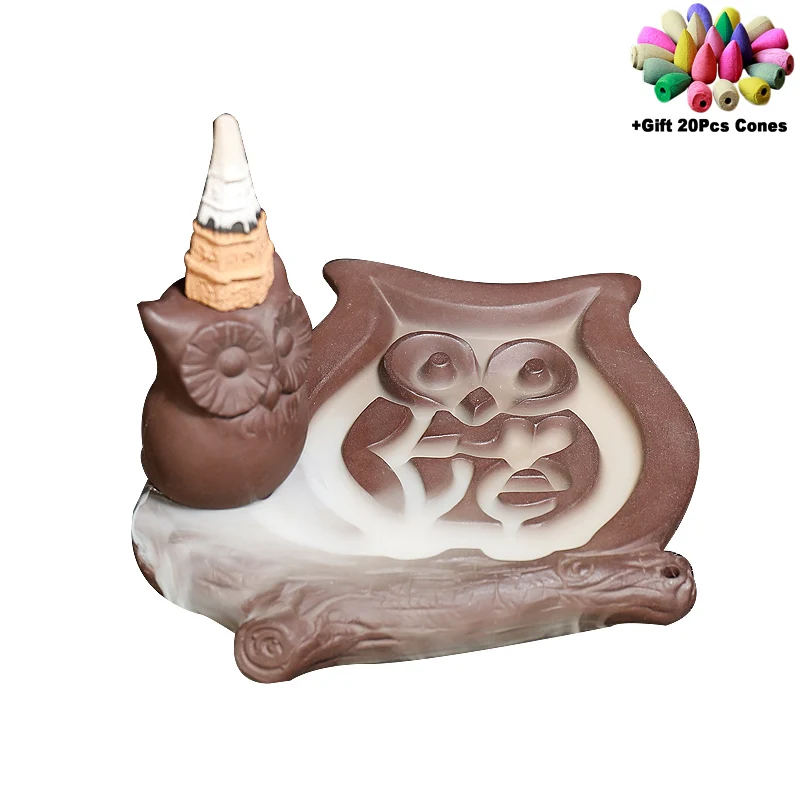 + 20 керамических благовоний ручной работы с изображением милой Совы и обратным