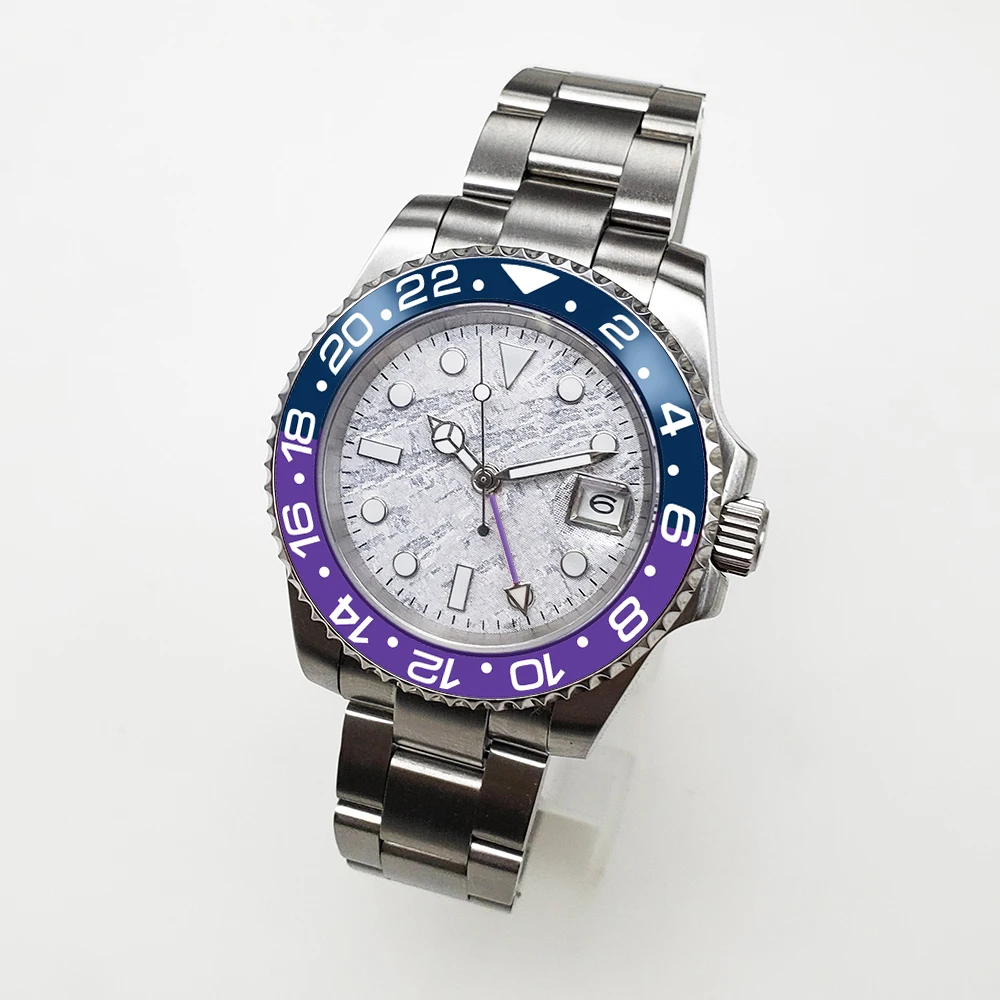 Часы GMT, Мужские автоматические, новинка, корпус, белый циферблат, стальной чехол, браслет, 40 мм, подвижная светящаяся рука, сапфировое стекло, RL13