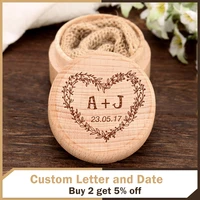 rustic wedding style customized ring box gift storing jewelry rings custom letter and date personalized wooden engraved presents