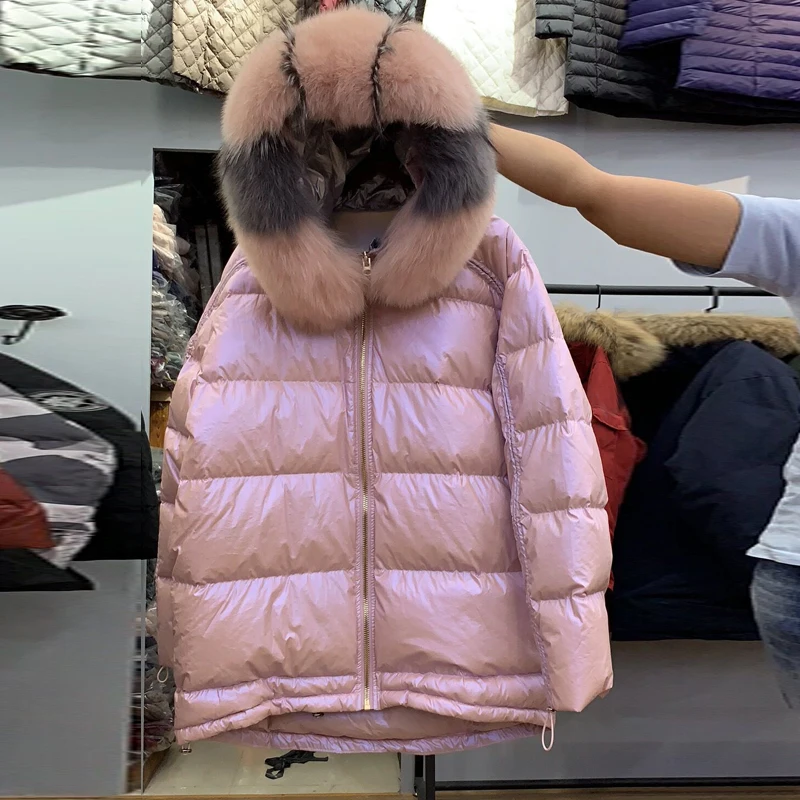 Большой натуральный Лисий мех воротник 2019 длинный пуховик теплый толстый