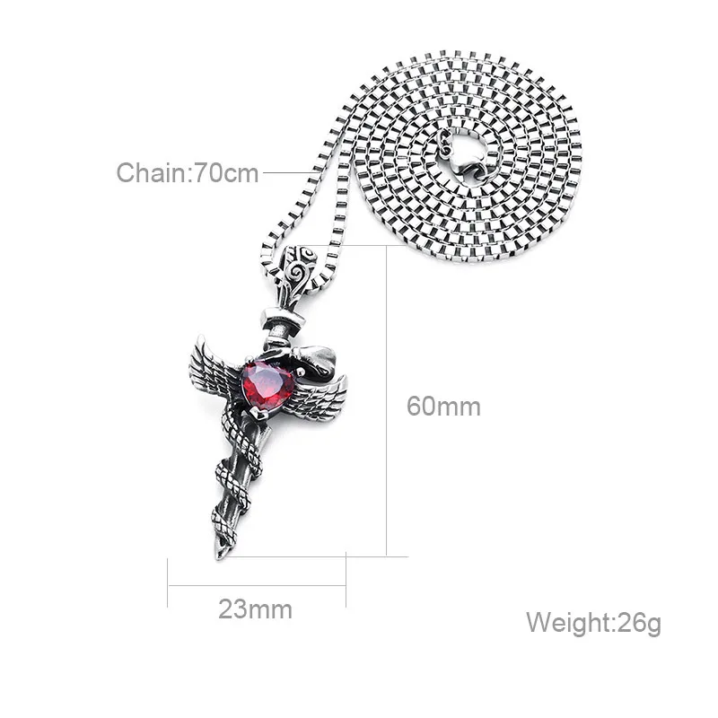 New domineering cross snake sword Men's pendant Hipster inlay red love crystal Wing titanium steel necklace birthday gifts | Украшения