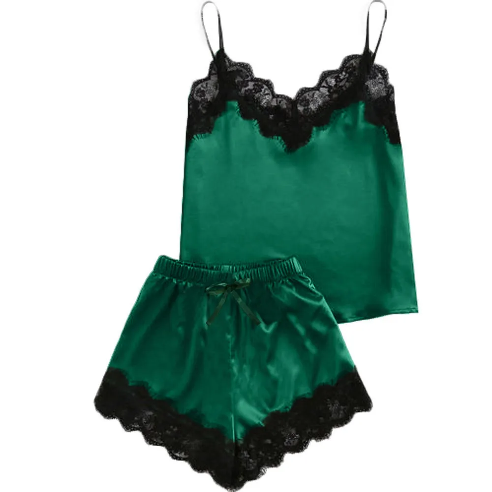 

Fashion women summer 2019 Sexy Lace Sleepwear Lingerie sleeveless tops underwear set Nightdress home clothes female pajamas #9