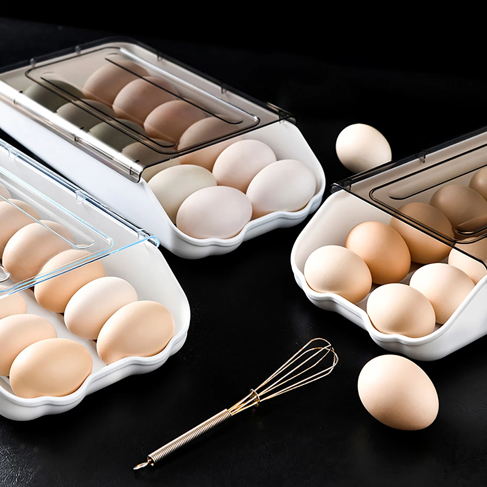 

Fridge Egg Holder Large Capacity Egg Storage Box Container Auto-sliding Design Sturdy And Durable Material Household Kitchen Use