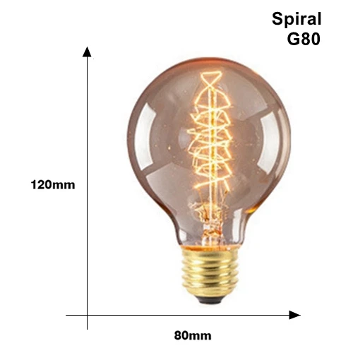 G80 Spiral Винтаж Edison светильник лампочка E27 220v 40w Ретро Эдисон лампы ST64 T45 T100 T185 G80 G95 A19 нити накаливания светильник - Цвет: G80 Spiral