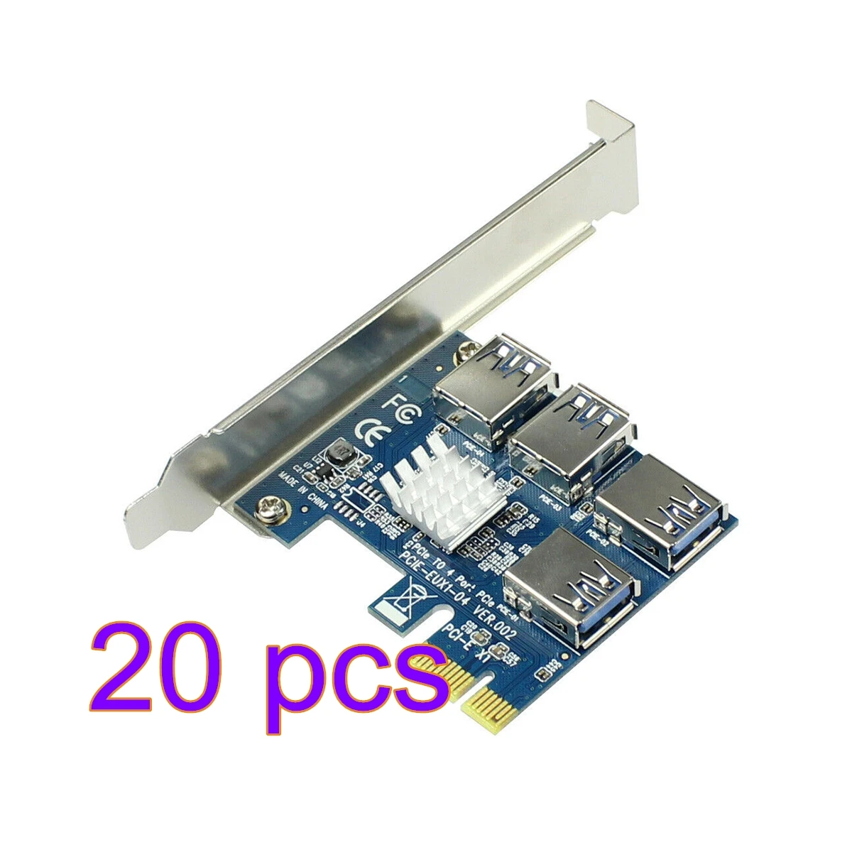 

20 Pieces PCIE PCI-E PCI Express Riser Card 1x to 16x 1 to 4 USB 3.0 Slot Multiplier Hub Adapter For Bitcoin Mining BTC Devices