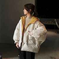 double sided short padded jacket women 2021 winter new korean student thick coat loose japanese soft girl bread clothing trend