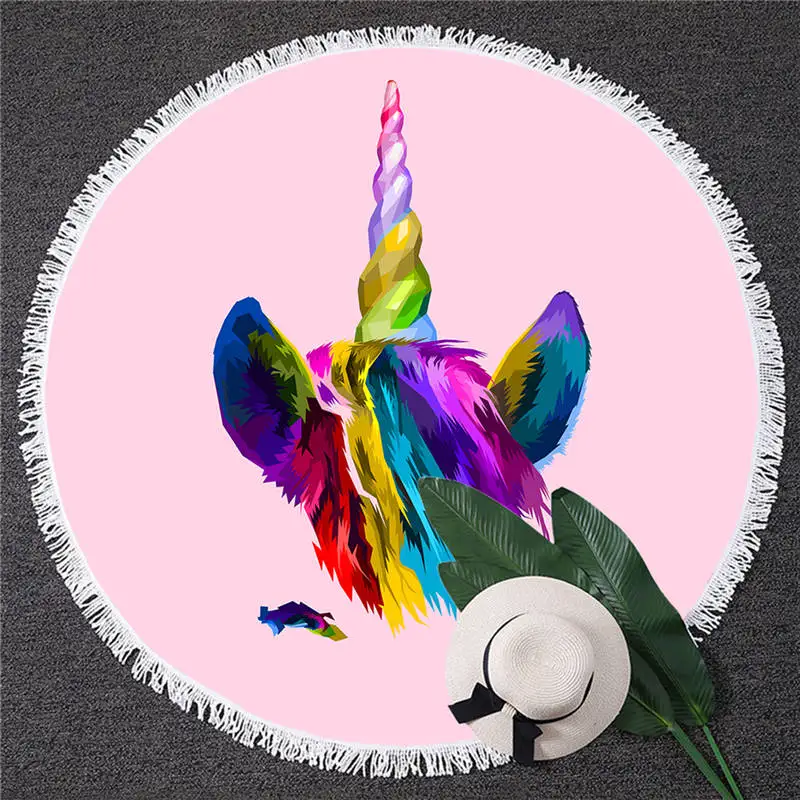 Unicorn 11 BlessLiving круглое пляжное полотенце с единорогом, Радужное детское белое банное полотенце с кисточкой, микрофибра, 150 см, цветное одеяло - Цвет: Unicorn 11