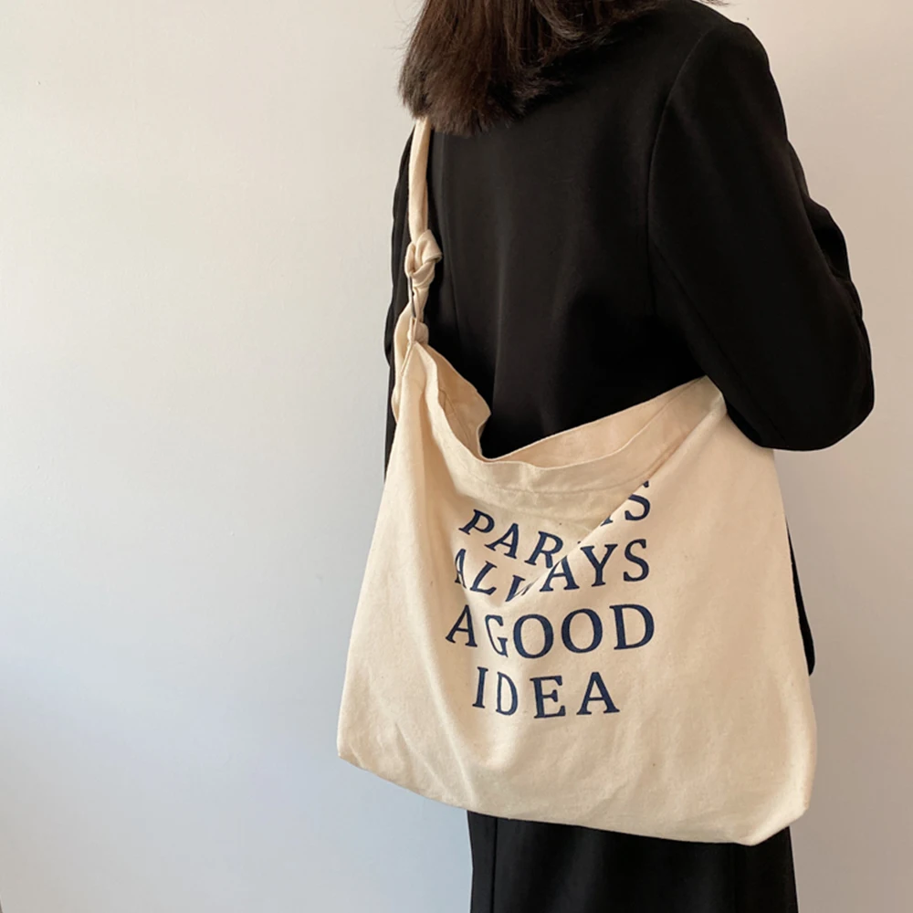 

Canvas Diagonal Cross Bag Fashion Letter Printing 2021 New Ladies Shoulder Bag Large Capacity Foldable Reusable Shopping Bag