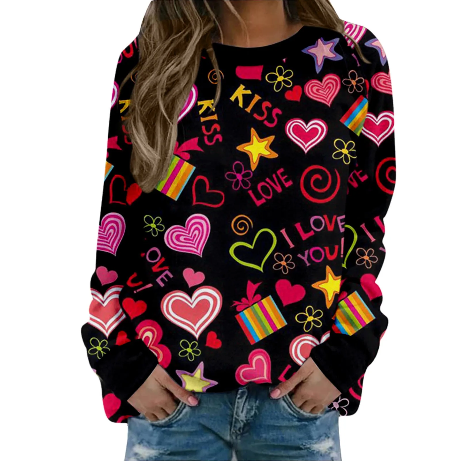 

Женский пуловер, джемпер на День святого Валентина, свитшот с длинным рукавом и круглым вырезом, Повседневная Блузка, Кофта Женская 2022