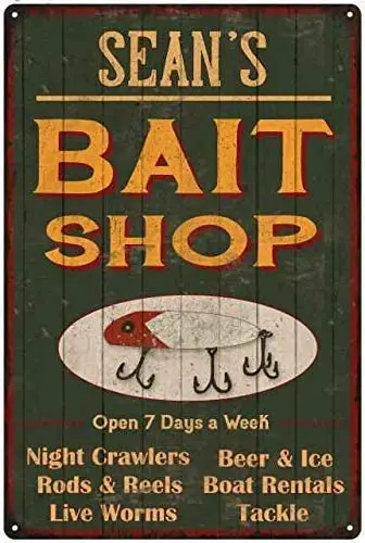 

JUCHen Sean'S Green Bait Shop Metal Aluminum Sign Posters Wall Decor 12X8Inch