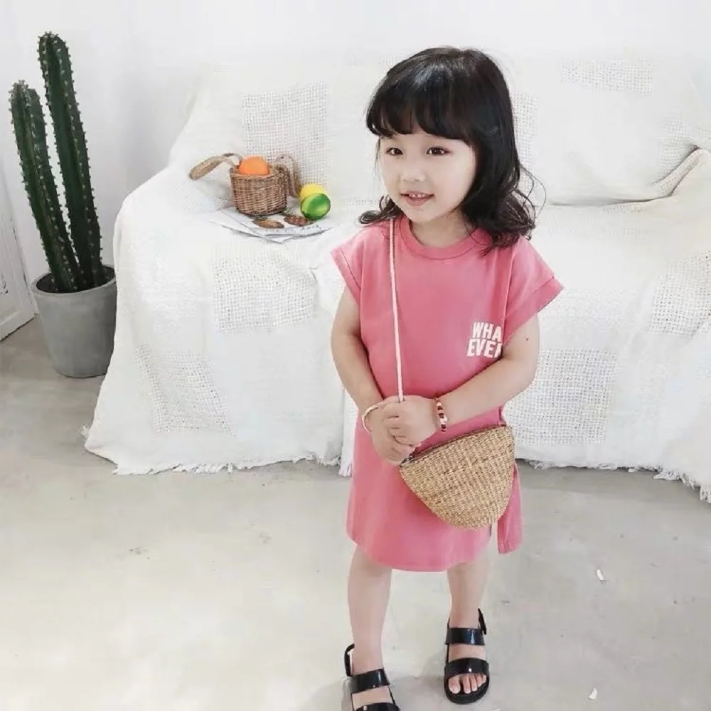 

Новинка, Модная хлопковая летняя футболка без рукавов для девочек, Пляжное праздничное платье принцессы, длинная футболка для девочек, детс...