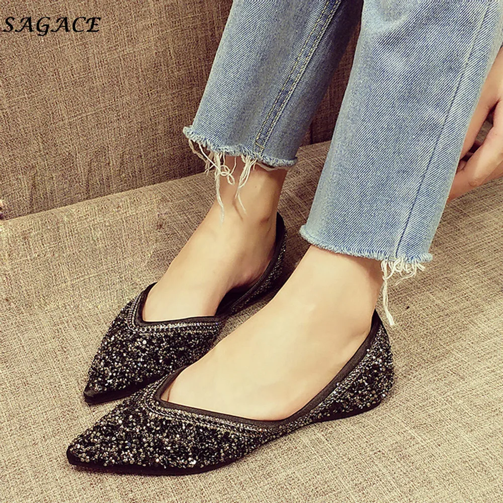 SAGACE/Модная женская обувь на плоской подошве с блестками Летние туфли для девочек