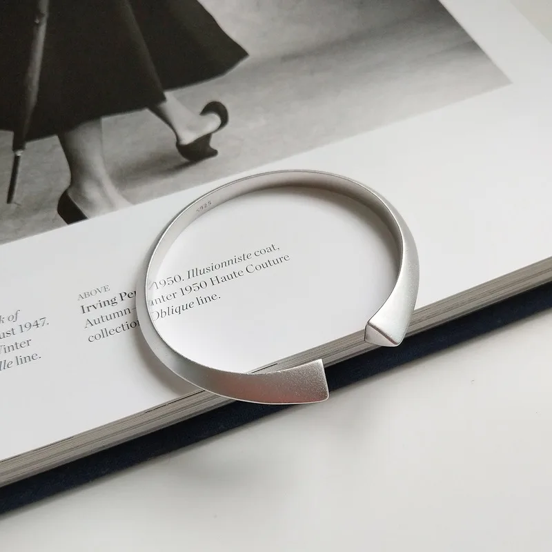 

Leouerry 925 Sterling Silver Triangular Prism Frosted Open Cuff Bangles for Women Simple Fashion Charms Silver 925 Jewelry Gifts