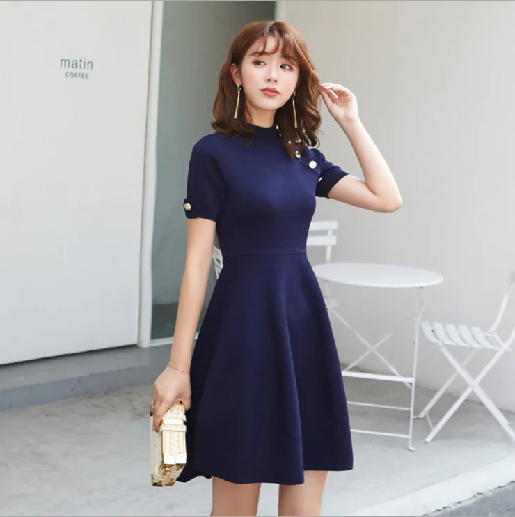 Весенняя женская новая трикотажная Половина Водолазка короткий рукав