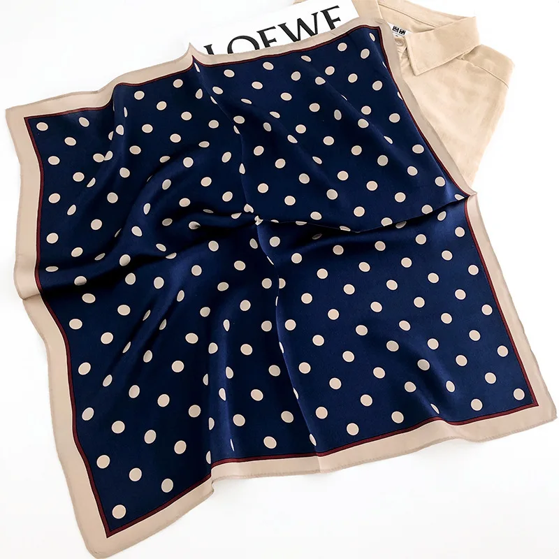 

New 100% Pure Silk Scarf 2020 Dot Women Pashmina Foulard Square Small Headband Fashion Print Neckerchief Scarves Bandana Hijab