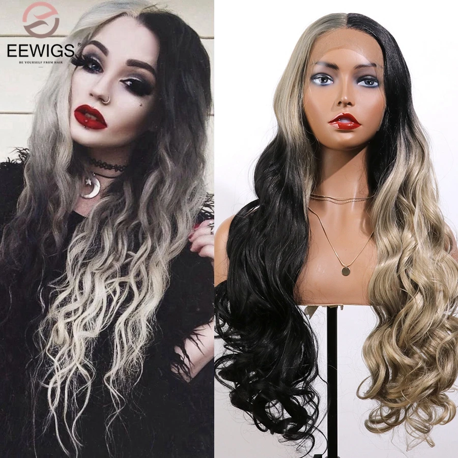 EEWIGS хайлайтер Хэллоуин косплей парик черный Омбре пепельный блондинка