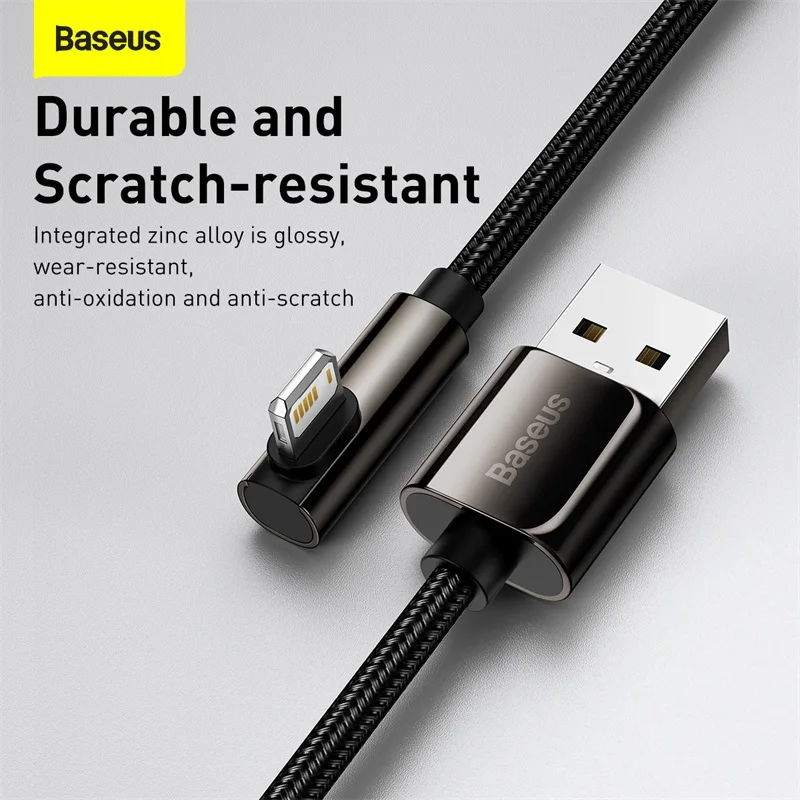 USB кабель Baseus для iPhone 12 11 Pro XS Max X XR 8 iPad 90 градусов зарядное устройство быстрой