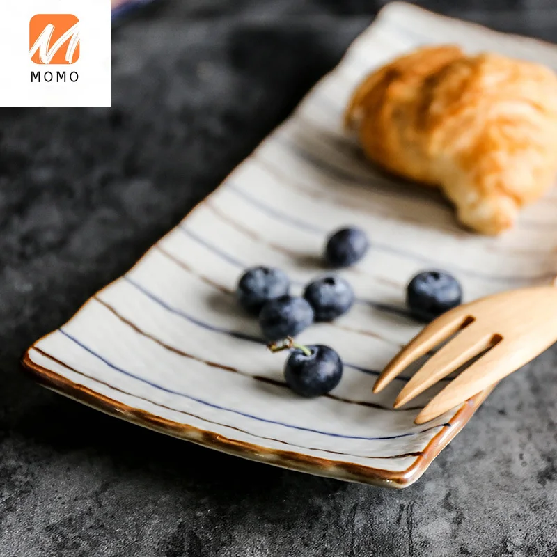 

Hand Painted Underglaze Ceramic Sushi Plate Rectangular Dinner Plate Dumpling Plate Fried Fish Plate