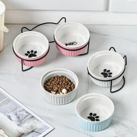 new cat dog feeders pet bowls double ceramic bowls iron frame anti slip protection pet feeding drinking bowls water food dishes