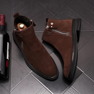 Мужские ковбойские ботинки челси, коричневые ботильоны из натуральной кожи в Корейском стиле, весна-осень 2019