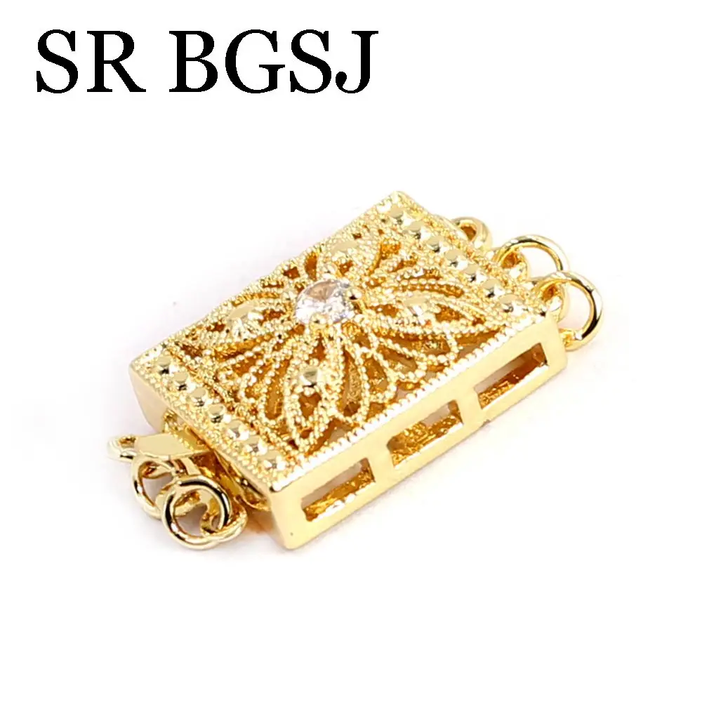 

Free Shipping 13x16mm 3-Strand Rectangle Square Yellow Gold Plated Rhinestone Box Connector Clasp