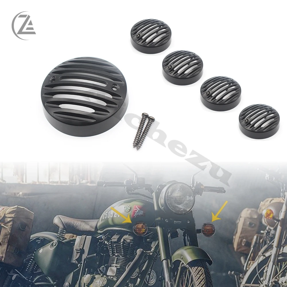

4PCS Motorcycle Turn Signals Indicator Light Grille Cover Vintage Caps for Royal Enfield Classic 500 Pegasus Desert Storm Squadr
