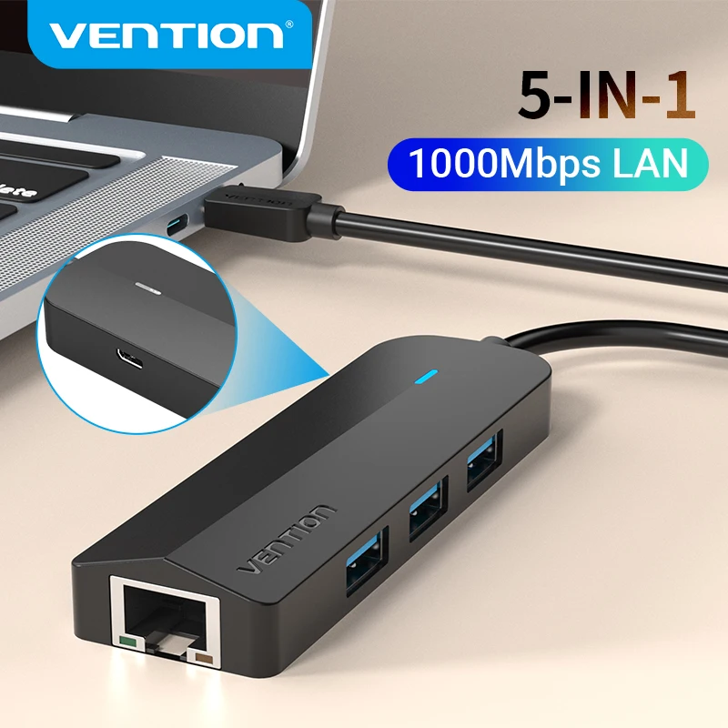 

Vention USB Type C Ethernet Adapter USB C Network Card to USB 3.0 2.0 1000Mbps Gigabit RJ45 Lan USB HUB for MacBook iPad Pro