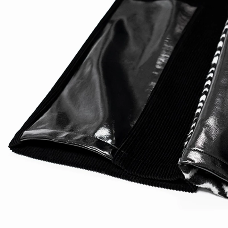 

CHICEVER Ankle Length Trouser For Women High Waist Zebra Striped Hit Color Loose Patchwork Pu Wide Leg Pants Female 2021 Clothes