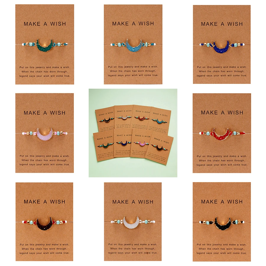 Belleper Юбилей подарок Полумесяца Натуральный камень смола Браслеты Регулируемый