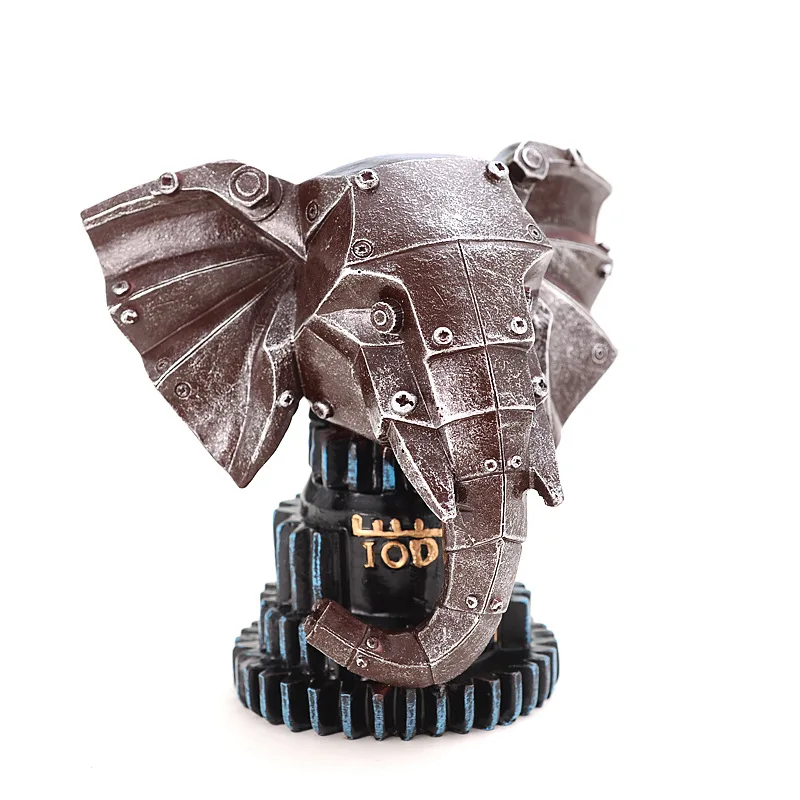 

Retro Home Decoration Mechanical Elephant Piggy Bank Saving Money Box Resin Crafts Decorative Ornaments Animal Head Sculpture