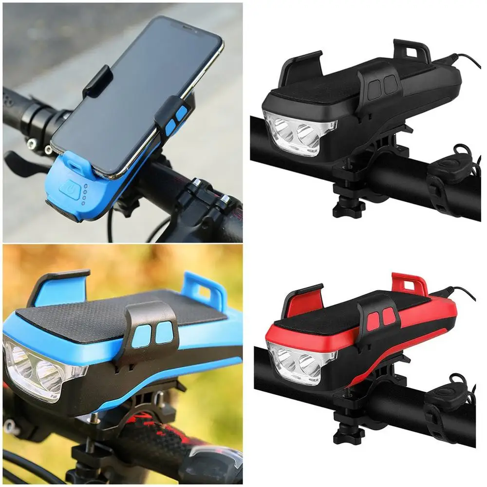 

4 In 1 Bicycle Light Flashlight Bike Horn Handlebar Phone Holder Cycling Including Mobile Power 2400/4000 Mah For Smart Phone