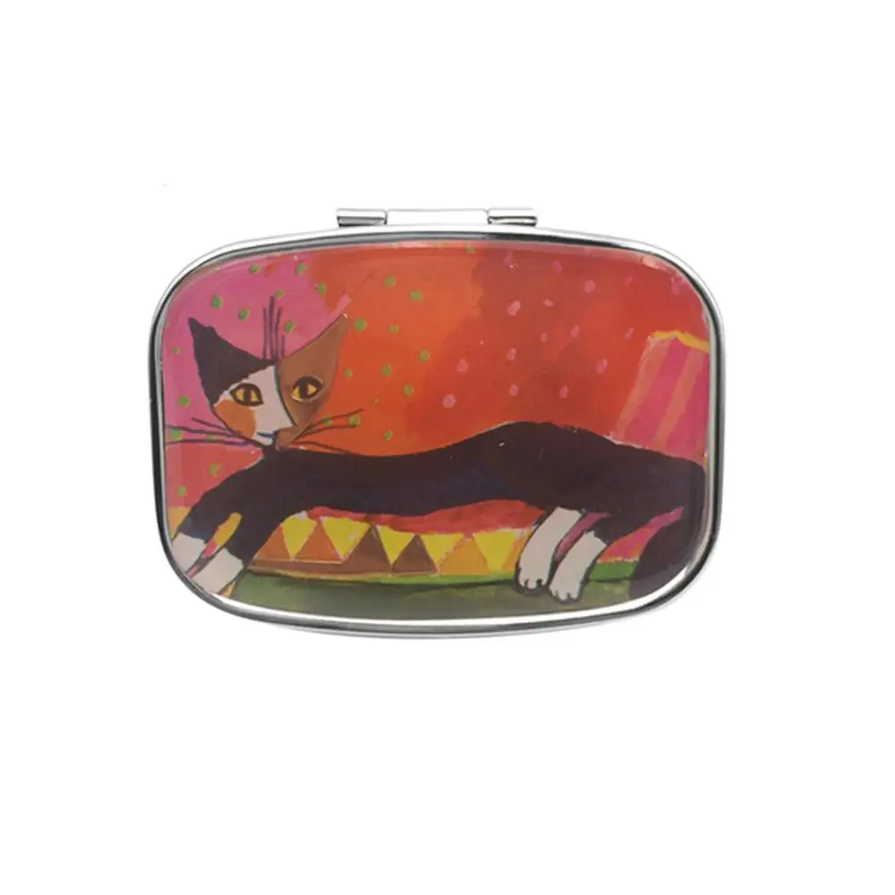 Переносная коробка для таблеток с принтом кота чехол 2 отделения контейнер