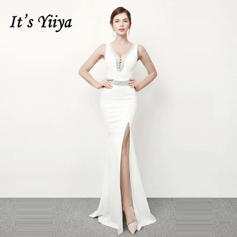 Женское вечернее платье It's Yiiya белое кружевное без рукавов с V образным вырезом