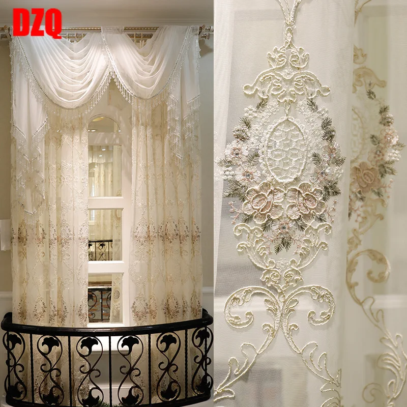 

European luxury Turkish embroidered voile Curtains sheer for living room bedroom floral curtain tulle sheer window drapes