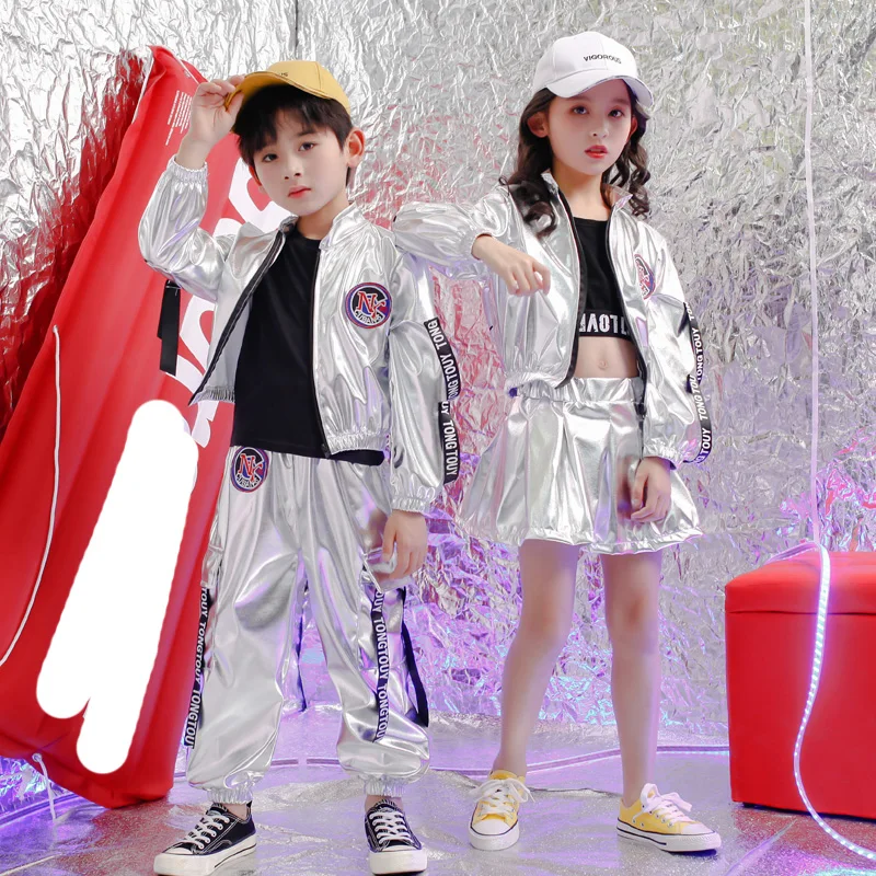 Детская серебристая одежда с блестками в стиле хип хоп пальто юбка для девочек и