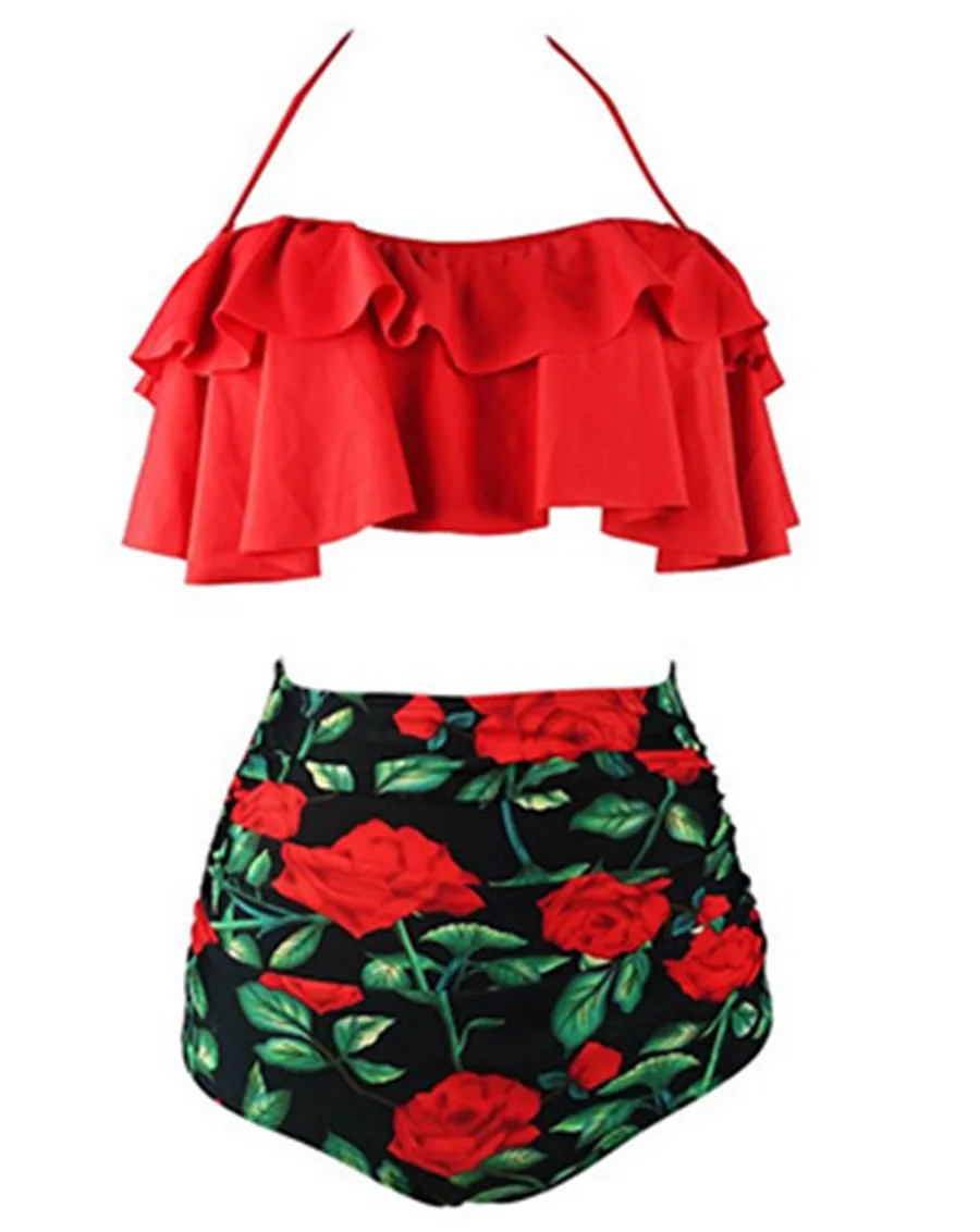 Женский винтажный бикини с эффектом пуш-ап большой купальный костюм высокой