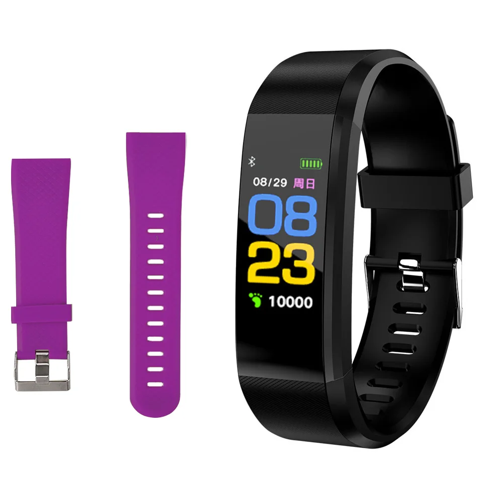 black n purple strap Rovtop 115 плюс смарт-браслеты кровяное давление часы фитнес-трекер пульсометр смарт-браслет трекер активности - Цвет: black n purple strap