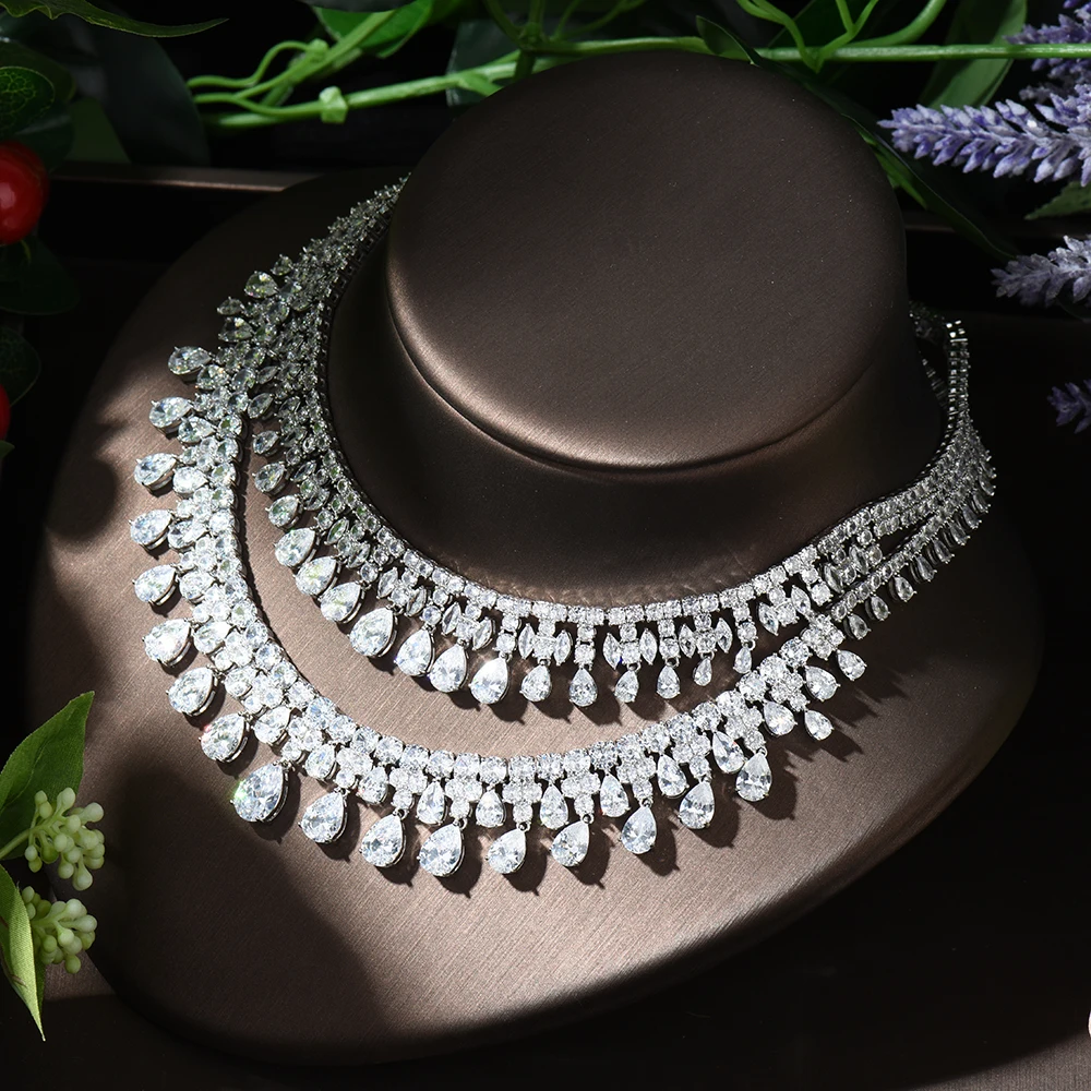 Комплект женских ювелирных изделий HIBRIDE из колье и серёг с фианитом|Ювелирные