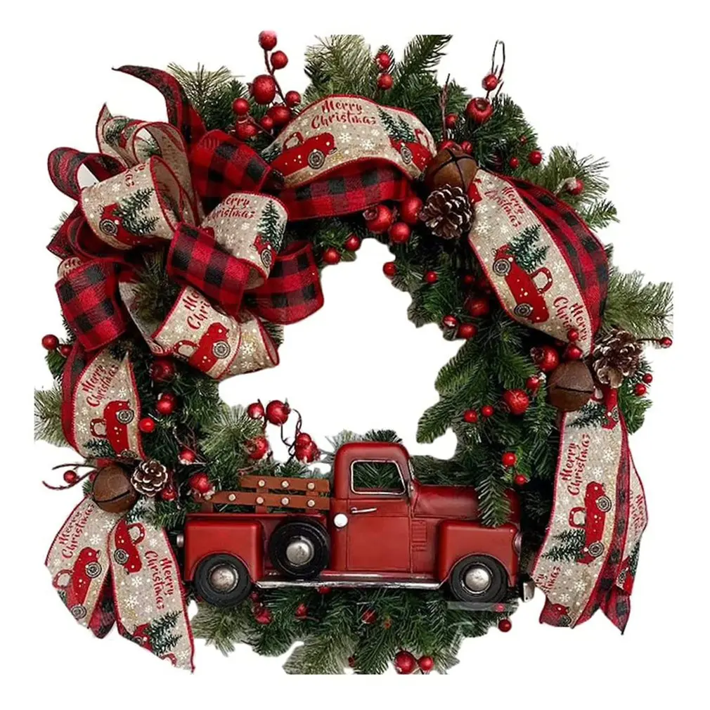 

Red Truck Christmas Wreath, Front Door Of The Garland Decorated With Christmas Decoration Addobbi Natalizi Adornos Navidad Natal