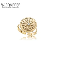 gold plated trendy ring unisex stainless steel rings fashion women jewelry gift for men round open ring inlaid rhinestones rings