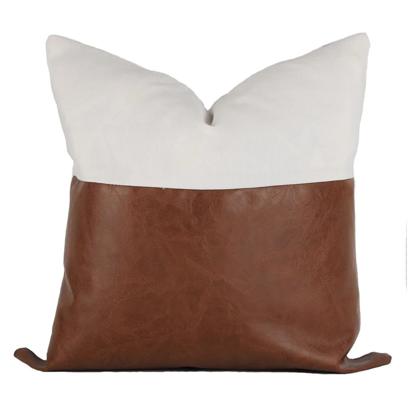 45*45 льняная хлопковая подушка в стиле пэчворк из искусственной кожи для офиса