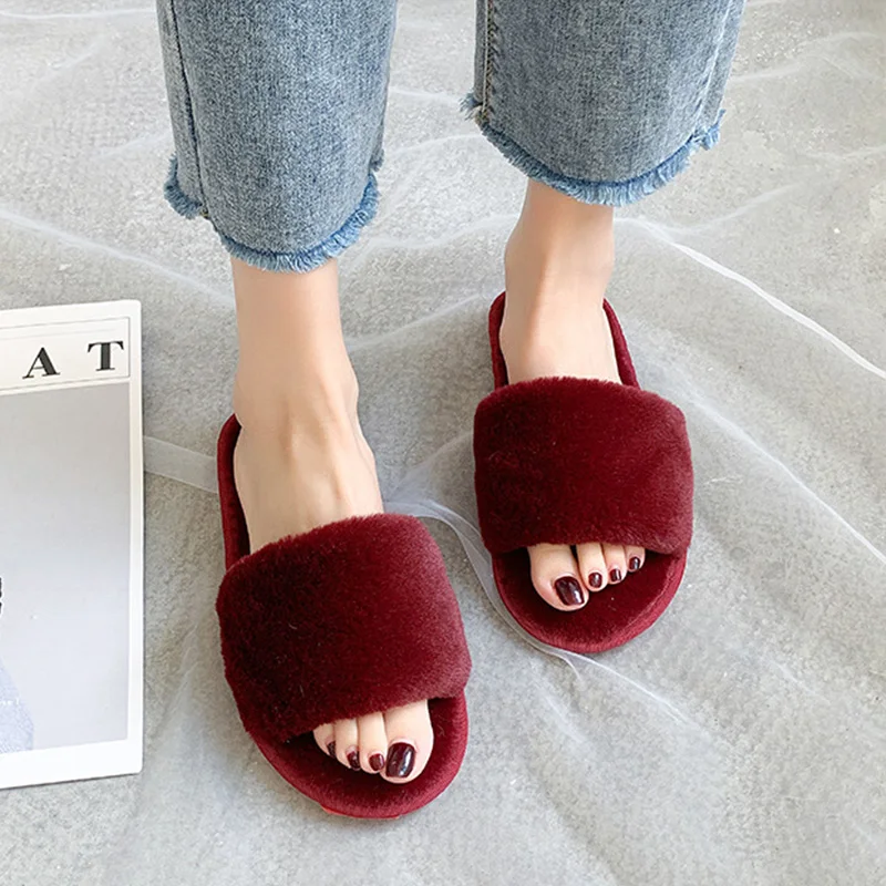 winter women house slippers faux fur warm slide fluffy flat shoes female slip on home furry cotton slippers free global shipping