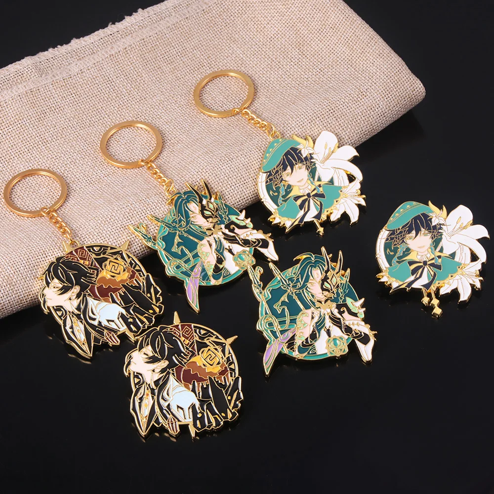 

Anime Genshin Impact Venti Zhongli Xiao Acrylic Keychain Cartoon Pendant Keyring Toys Metal Badge Brooch Pins Decor Cosplay