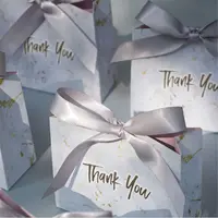Small Thank You Gift Bag Boxes Grey Marble Paper Box Party Favor Bags Packaging Candy Bowknot Decor Paper Chocolate Boxes