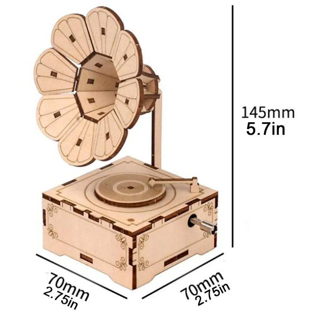 

DIY Wooden Music Gramophone Sounding Music Box Wooden Creative Handmade Assembling Toy Children's Gift